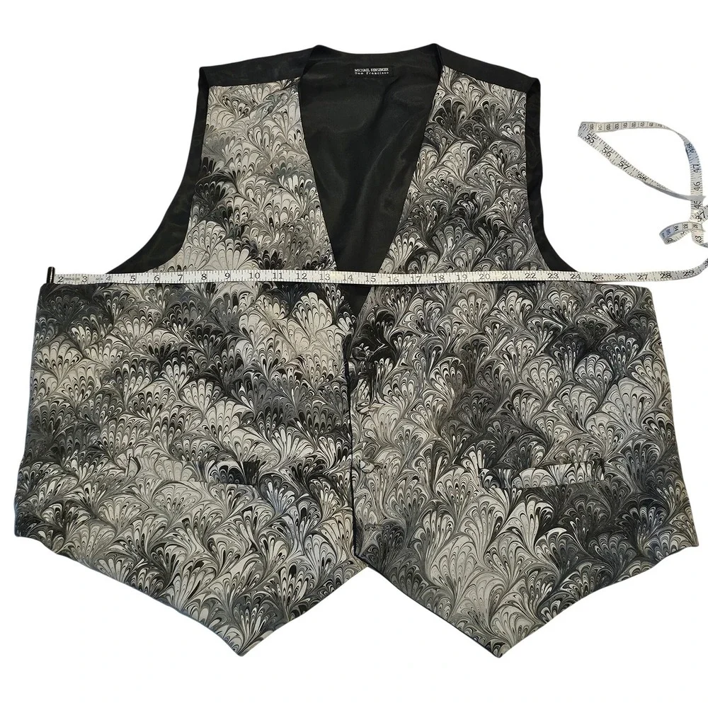 Michael Kensinger‎ Mens Marbled Feather Print Formal Vest Grey Black 3XL